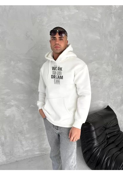 Kışlık Üç Iplik Kapüşonlu Sweatshirt - Beyaz