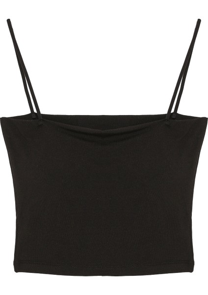 Askılı Crop Basic Atlet Siyah
