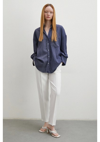 Cepli Çizgili Gömlek Lacivert