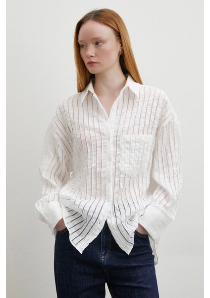 Transparan Çizgili Gömlek Beyaz fiyatları