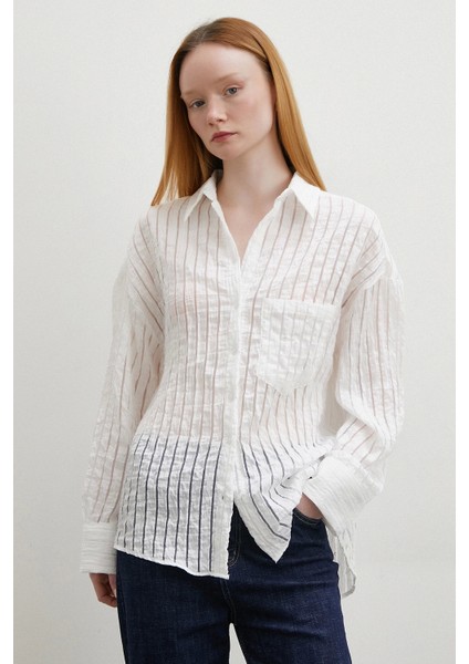 Transparan Çizgili Gömlek Beyaz modelleri