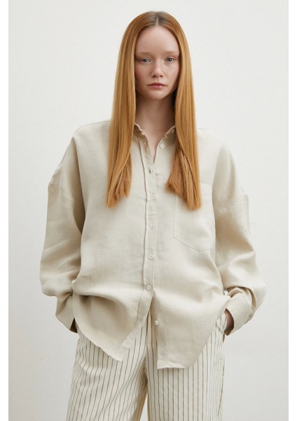 Robalı Cepli Keten Gömlek Taş modelleri