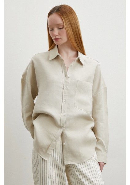 Robalı Cepli Keten Gömlek Taş fırsatları