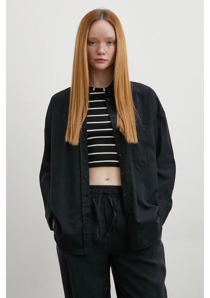 Keten Karışımlı Oversize Gömlek Siyah fiyatları