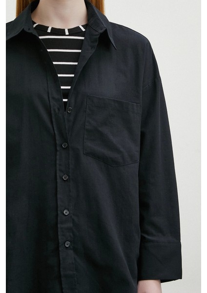 Keten Karışımlı Oversize Gömlek Siyah indirimleri