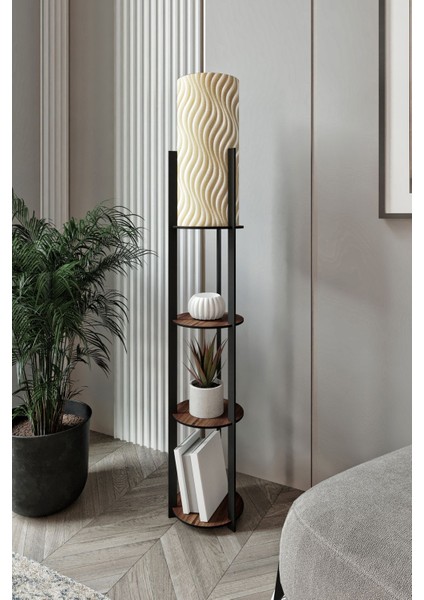 Radıante Yuvarlak Raflı Lambader Madran Ceviz