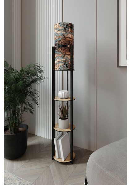 Radıante Yuvarlak Raflı Lambader Safir Meşe