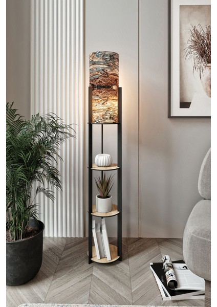 Radıante Yuvarlak Raflı Lambader Safir Meşe fiyatları