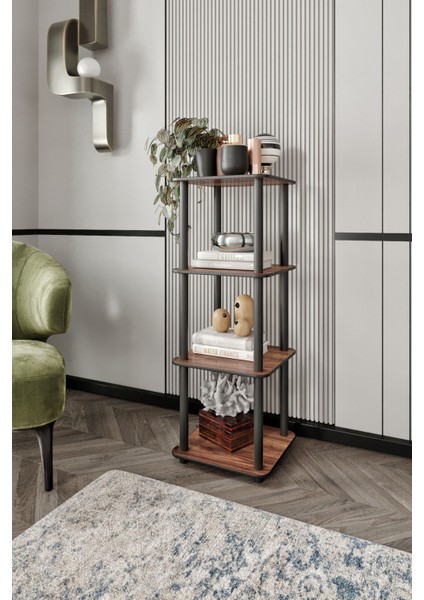 Dekoratif Masivo Kitaplık 4 Katlı 34X34 Dikdörtgen Çok Amaçlı Raf Madran Ceviz