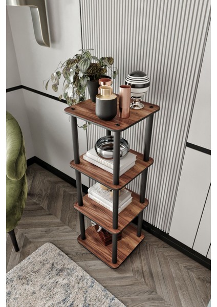 Dekoratif Masivo Kitaplık 4 Katlı 34X34 Dikdörtgen Çok Amaçlı Raf Madran Ceviz modelleri