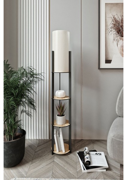 Radıante Yuvarlak Raflı Lambader Safir Meşe--Krem fiyatları