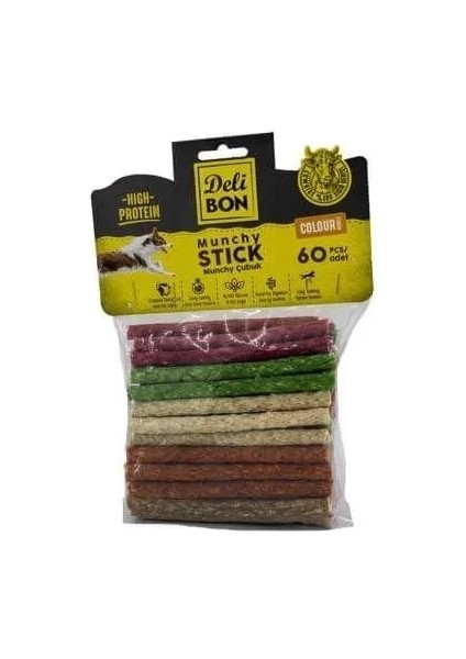 Munchy Renkli Orta Boy Deri Çubuk Köpek Ödülü 60 Adet