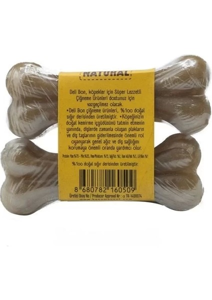Deri Pres Vakumlu Kemik Köpek Ödülü Naturel 7 cm 2 Adet