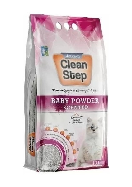 Clean Step Aktif Karbonlu Bebek Pudralı Ince Taneli Topaklanan Bentonit Kedi Kumu 10 Lt