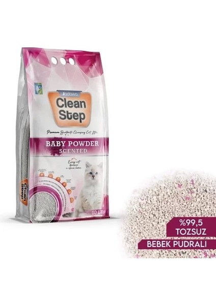 Clean Step Aktif Karbonlu Bebek Pudralı Ince Taneli Topaklanan Bentonit Kedi Kumu 10 Lt