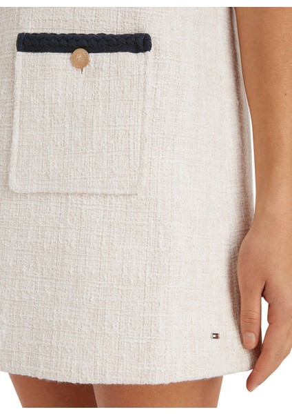 Yuvarlak Yaka Düz Beyaz Kısa Kadın Elbise Tweed Short Shıft Dress fiyatları