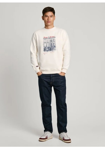 Bisiklet Yaka Kırık Beyaz Erkek Sweatshırt PM582724-803 Soren Crew