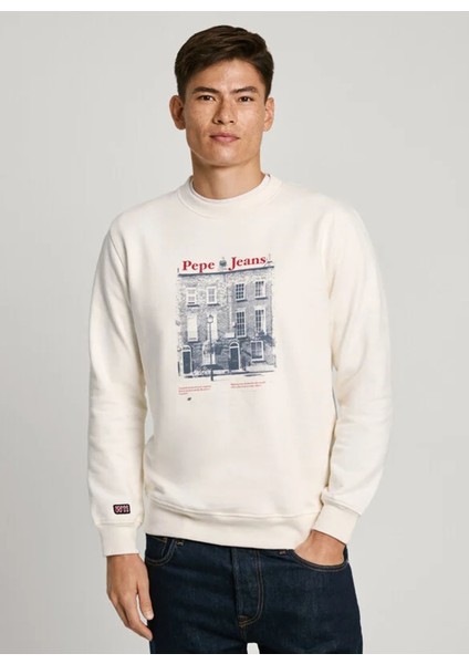 Bisiklet Yaka Kırık Beyaz Erkek Sweatshırt PM582724-803 Soren Crew