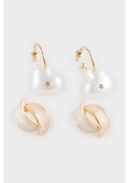 Kadın 2'li İncili Gold Küpe E3982AXNS