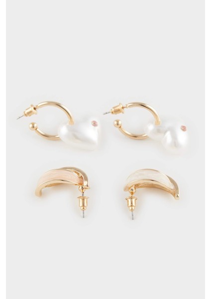 Kadın 2'li İncili Gold Küpe E3982AXNS modelleri