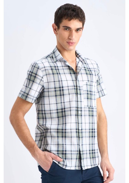 %100 Pamuk Regular Fit Yazlık Polo Yaka Kareli Kısa Kollu Gömlek D7553AX25SP