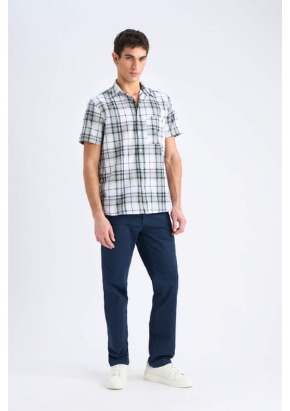 %100 Pamuk Regular Fit Yazlık Polo Yaka Kareli Kısa Kollu Gömlek D7553AX25SP