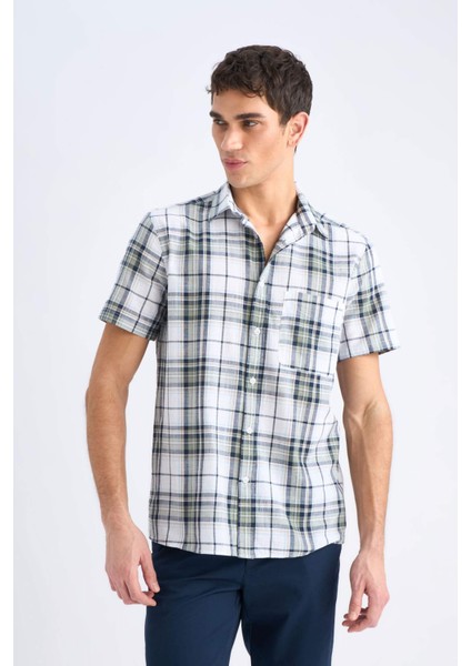 %100 Pamuk Regular Fit Yazlık Polo Yaka Kareli Kısa Kollu Gömlek D7553AX25SP