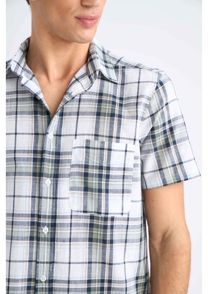 %100 Pamuk Regular Fit Yazlık Polo Yaka Kareli Kısa Kollu Gömlek D7553AX25SP