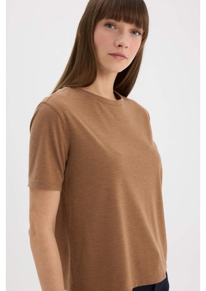 Relax Fit Bisiklet Yaka Simli Kumaş Kısa Kollu Tişört C1662AX25SP