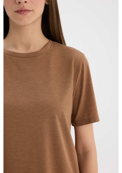 Relax Fit Bisiklet Yaka Simli Kumaş Kısa Kollu Tişört C1662AX25SP indirimleri