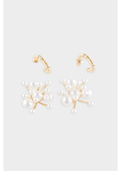 Kadın 2'li İncili Gold Küpe E3989AXNS