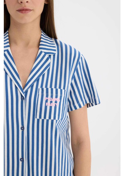 Pijama Takımı Çizgili Kısa Kollu Üst Esnek Belli Uzun Alt-Fall in Love E0275AX25SP