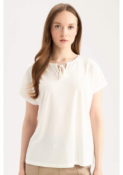 Bisiklet Yaka Casual Kısa Kollu Tişört C1874AX25SP