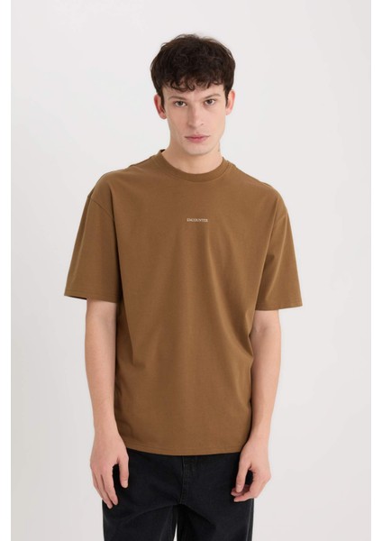 %100 Pamuk Boxy Fit Bisiklet Yaka Sırt Baskılı Kısa Kollu Tişört modelleri