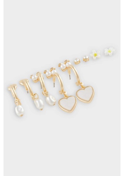 Kadın 6'lı İnci Detaylı Gold Küpe E4433AXNS