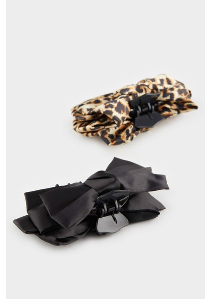 Kadın Siyah ve Leopar Desenli 2'li Mandal Toka E4206AXNS fırsatları