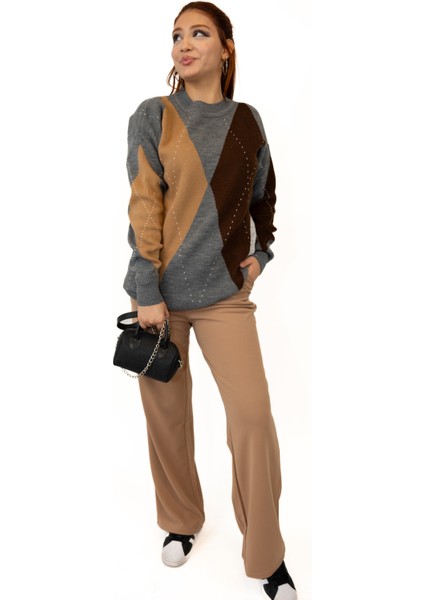 Kadın Full Esnek Rahat Kumaş Cırt Kapama Palazzo Pantolon