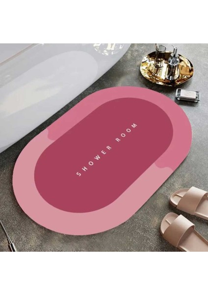 Büyük Boy Pembe Süper Su Emici Kaymaz Tabanlı Banyo Paspası 80 x 50 cm