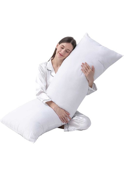Yastık Yetişkinler Için Yumuşak Uzun Yatak Yastığı Çift Kılıflı Elyaf Dolgulu 140X45 cm
