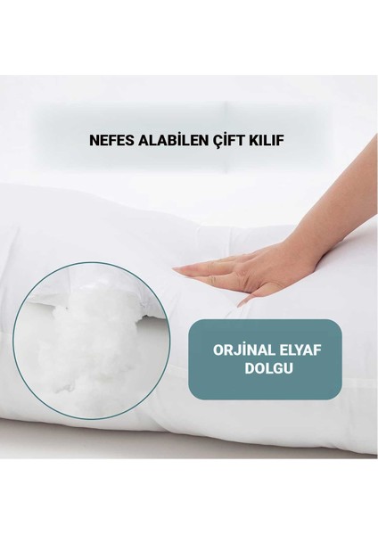 Yastık Yetişkinler Için Yumuşak Uzun Yatak Yastığı Çift Kılıflı Elyaf Dolgulu 140X45 cm