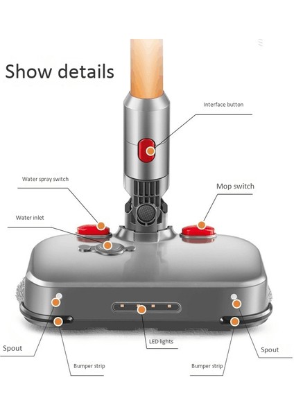 Dyson V7 V8 V10 V11 Için LED Işıklı Elektrikli Islak Kuru Paspas Başlığı Paspas Başlığı Paspas Pedleri Su Bardağı A ile Değiştirilebilir Parçalar (Yurt Dışından)