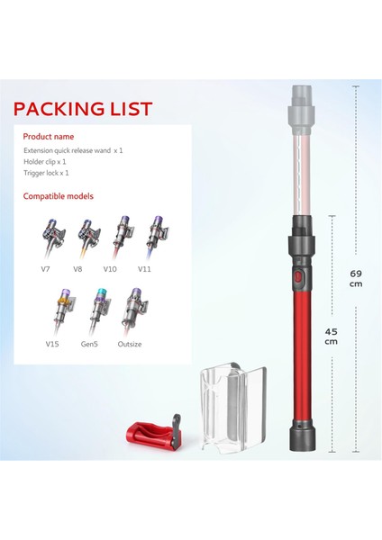Dyson V7 V8 V10 V11 V15 Kablosuz Süpürge Için Uzatılabilir Çubuk, Çok Yönlü Çubuk Süpürge Yedek Aksesuarı -A (Yurt Dışından)
