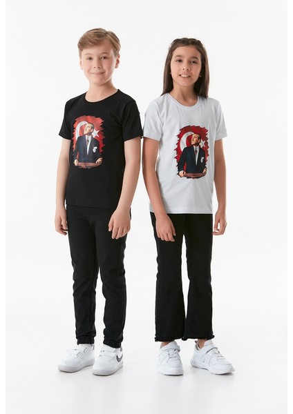 Atatürk Baskılı Bisiklet Yaka Unisex Çocuk Tişört fiyatları