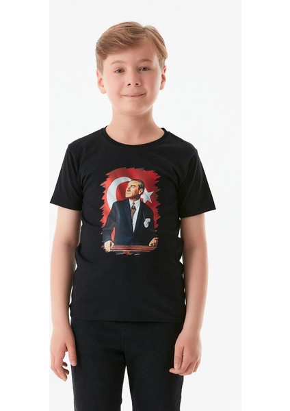 Atatürk Baskılı Bisiklet Yaka Unisex Çocuk Tişört modelleri