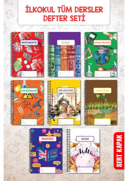 Okul Defter Seti 70 Yaprak 18X25CM Sert Kapak Spiralli Derse Özel Okul Defterleri