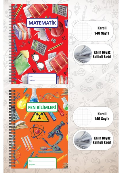 Okul Defter Seti 70 Yaprak 18X25CM Sert Kapak Spiralli Derse Özel Okul Defterleri