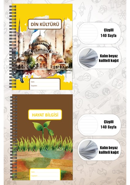 Okul Defter Seti 70 Yaprak 18X25CM Sert Kapak Spiralli Derse Özel Okul Defterleri