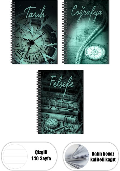 Lise Okul Defter Seti 70 Yaprak 18X25CM Sert Kapak Spiralli Derse Özel Okul Defterleri