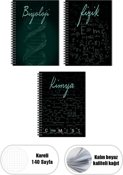 Lise Okul Defter Seti 70 Yaprak 18X25CM Sert Kapak Spiralli Derse Özel Okul Defterleri