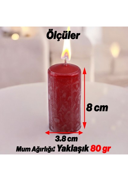 Baton Mum Metalik Kaplama Kırmızı Silindir Dekoratif Mumu Kandil Mumlar Şamdan Kokusuz 8 cm modelleri